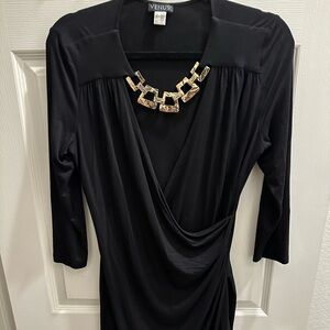 VENUS Black Long Sleeve Dress with Gold Detail Small